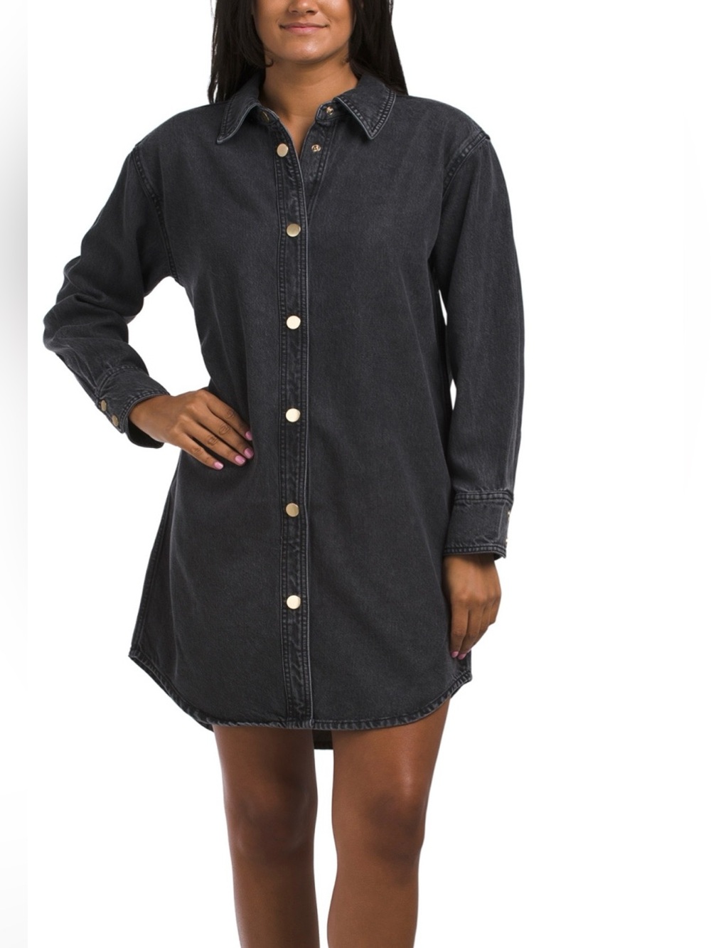 NWOT— Velvet Heart Washed Black Button-Front Denim Shirt Mini Dress